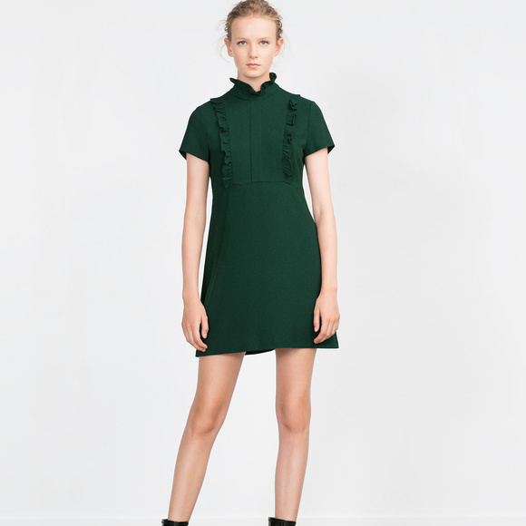 zara green ruffle dress